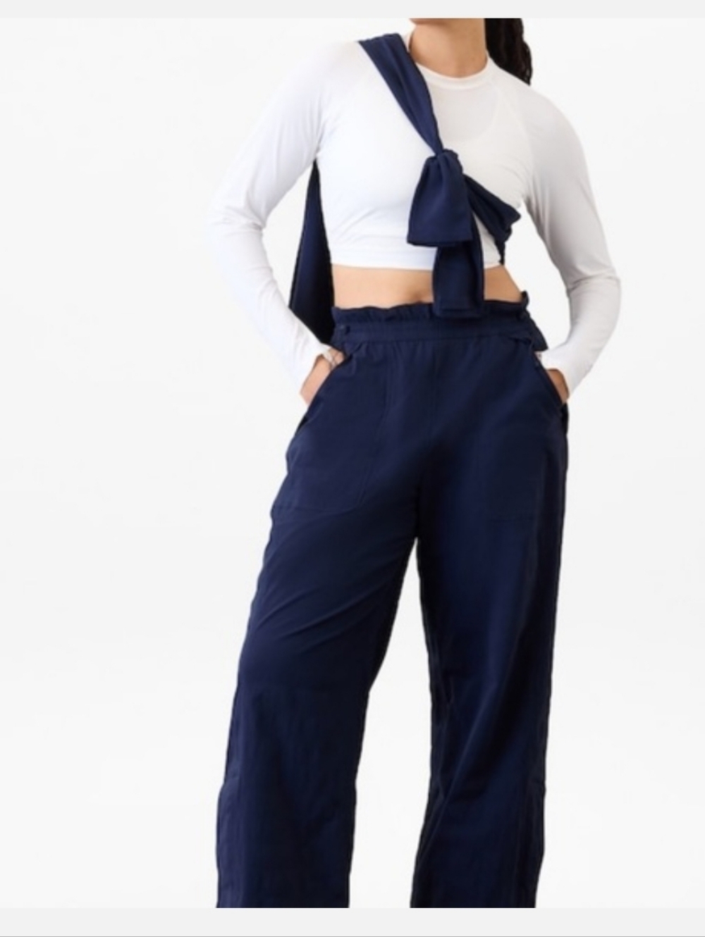 ATHLETA TREKKIE PARACHUTE NYLON NAVY BLUE PANTS